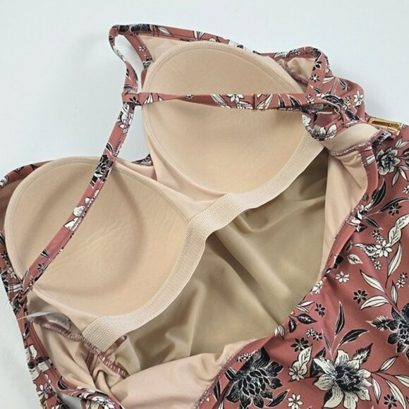 Kona Sol Women's Dusty Rose Floral One Piece Swimsuit V Neck Side Ties Size 18W - Picture 10 of 16